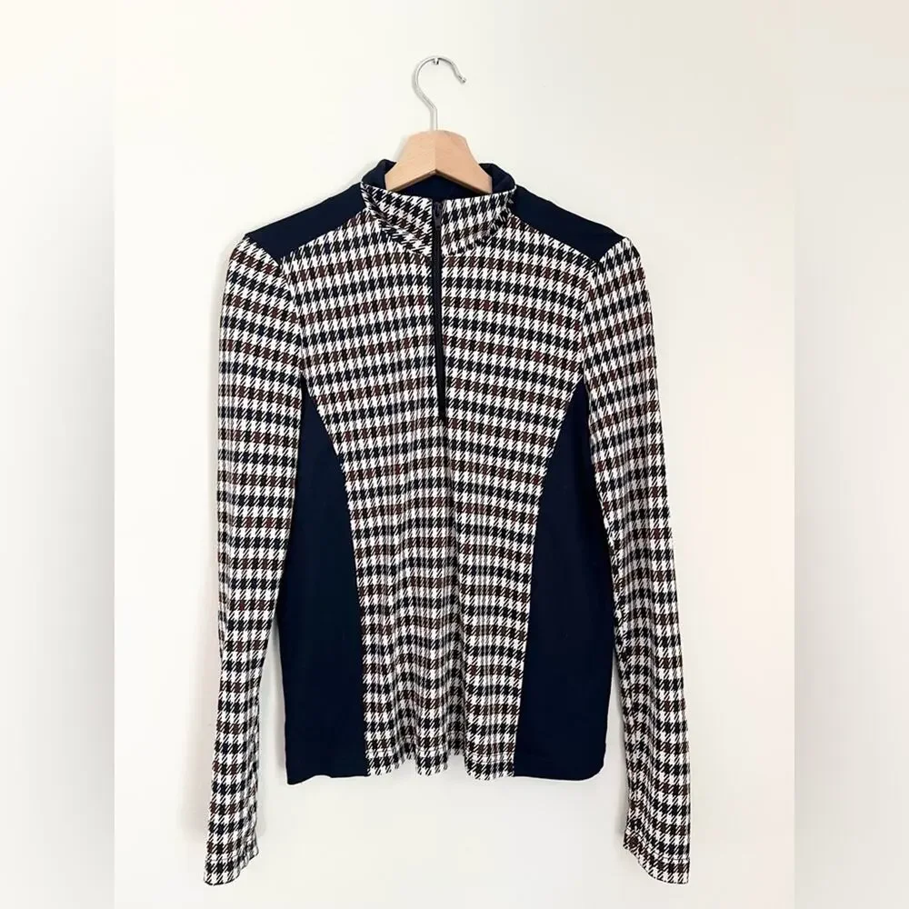 Baum und pferdgarten jade houndstooth print zip up blue brown fall jacket